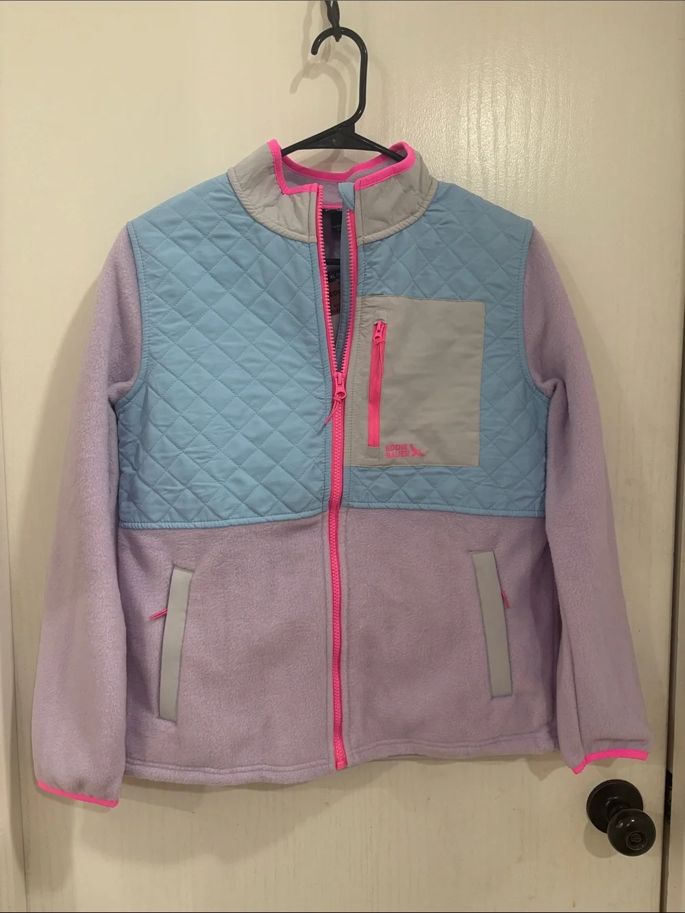 Pastel Quilted & Fleece Jacket with Bright Pink Trim